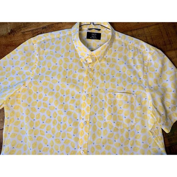 New Men’s 1901 XL Lemon Short Sleeve Button Down Spring Summer Shirt - Picture 4 of 6